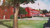 watercolor print of a two story high school in new buffalo Michigan